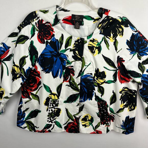 TRENZ (by Theresa Renz) Multi Colored Floral Beaded Cotton Blend Jacket Women 2X - Picture 2 of 13
